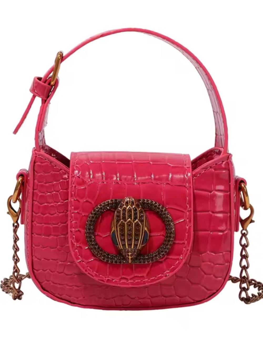Kurt Geiger Hot Pink Croc-Embossed Mini Top-Handle Bag